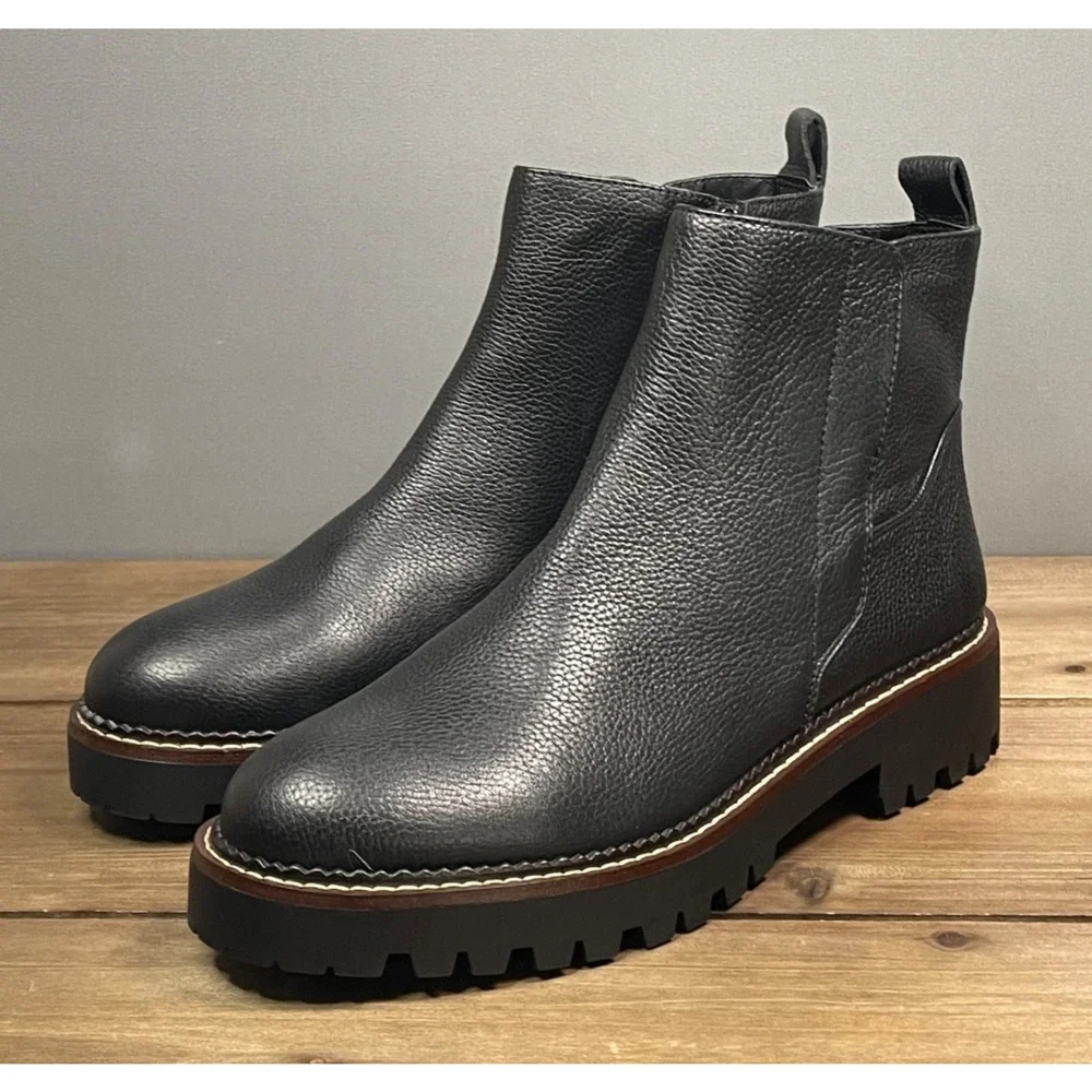 Nordstrom Women's Miller 2 Water Resistant Boots Size 7.5 Black Leather Lug Sole - Picture 6 of 16